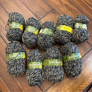9 New Skeins Vintage Reynolds Malibu Yarn Wool/Nylon Black White Yellow France